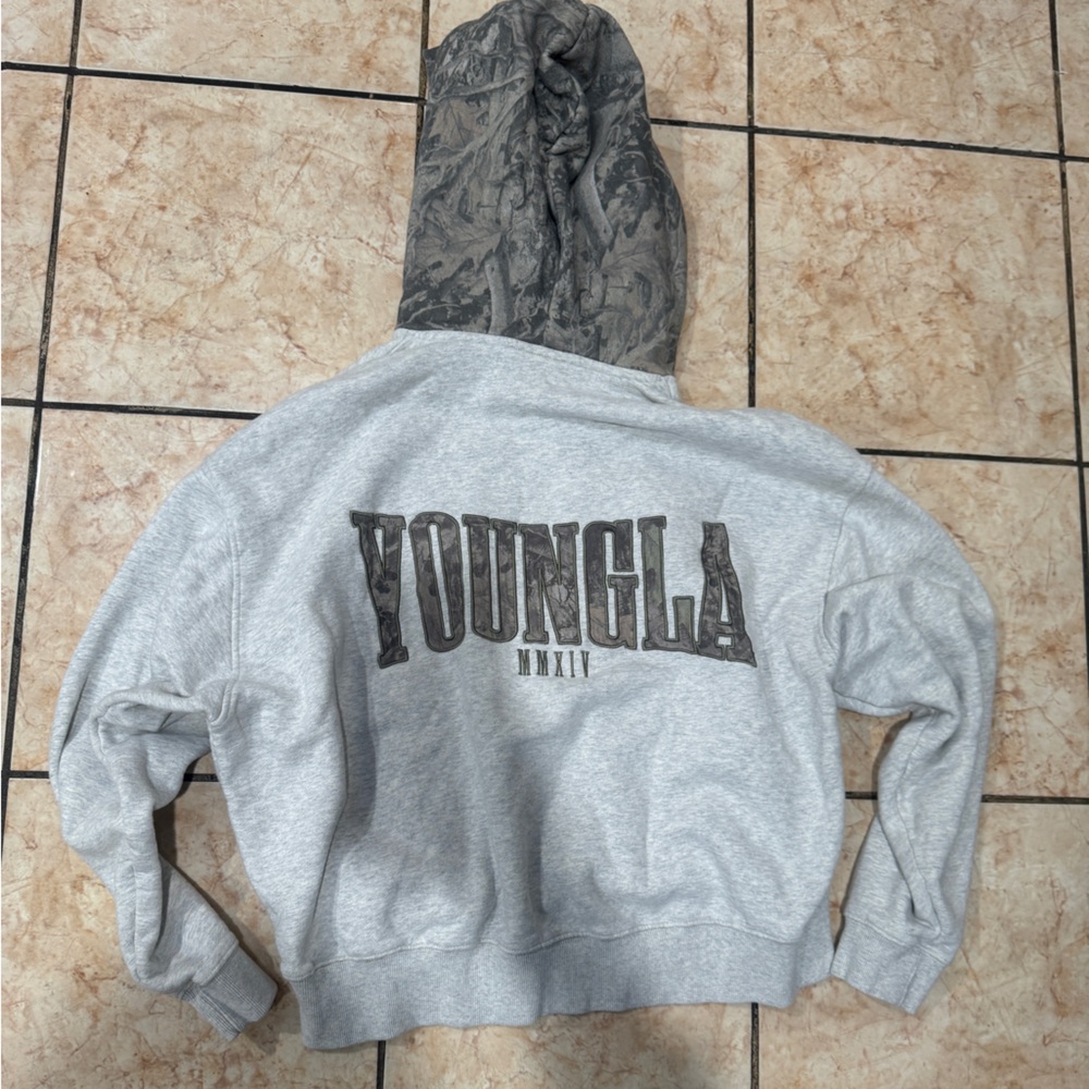 YoungLA Light Gray Hoodie with Black Logo